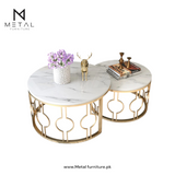2 Pieces Round Shape Center Table with Decent Design &amp; Wooden Marble Texture Top