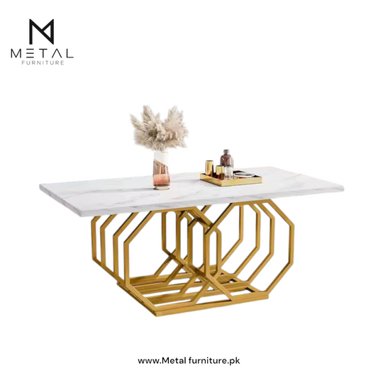 Rectangle Kitchen Table Modern Large Dinner Table with Marble texture  Table top and Golden frame