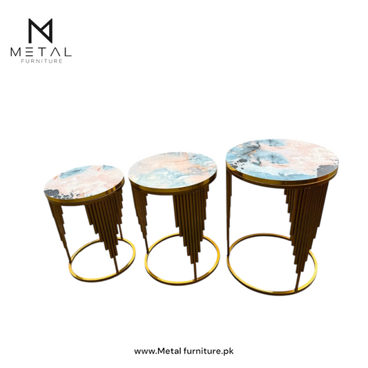 3 Set Of Nesting Table Luxury Style Elegant nesting Tables With wooden marble texture sheet And metal Frames for living room