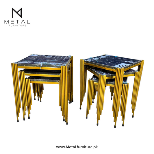 Elegant nesting Tables With Glass And Steel Frames stainless steel furniture & dining table by Khreedoo Furniture Home decor
