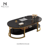 Modern Oval Shape Wooden Marble Texture Sheet Center Table – Elegant Design for Contemporary Living