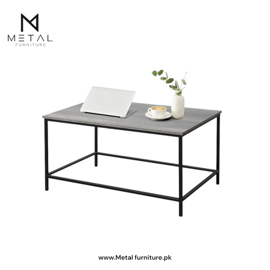 Rectangular Design with Wood-Look Top and Black Metal Frame. Perfect for Living Rooms, Lounges, or Offices.