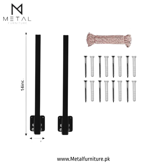 Wall-mounted foldable cloth drying stand with strong metal brackets and durable rope 12-24"