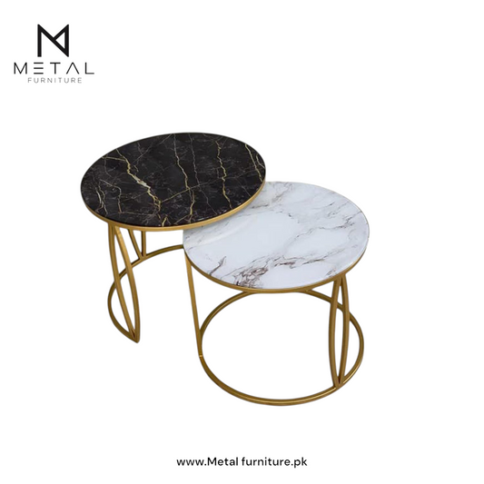 Round Wooden Center Table with Gold Legs