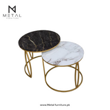 Round Center Table for Dining Room – Wooden Top with Iron Frame & Full Gold Metal Legs