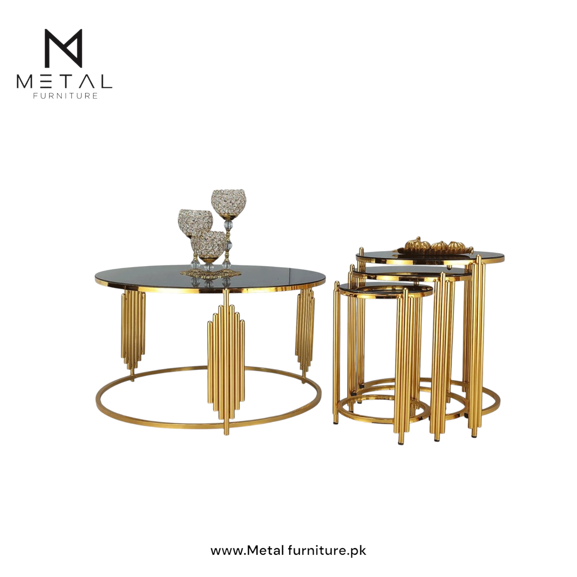 Luxury Round Nesting Table Set | 3-Piece Center Table Pakistan – Metal ...