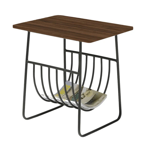 Dark walnut Metal Furniture U-Rack side coffee table with a circular tabletop for coffee, decor, or small plants.