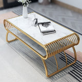 2 Shelf Rectangular Shape Center Table Gold Paint Finish