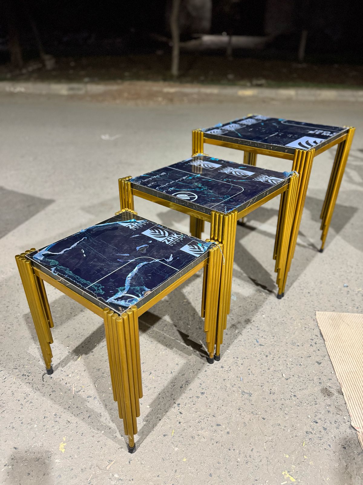 Elegant nesting Tables With Glass And Steel Frames stainless steel furniture & dining table by Khreedoo Furniture Home decor