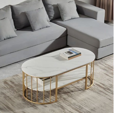 2 Shelf Oval Shape Center Table Rode Based Elegent Look And Modern Desion