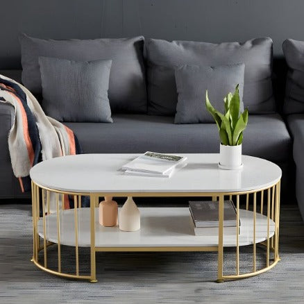 2 Shelf Oval Shape Center Table Rode Based Elegent Look And Modern Desion