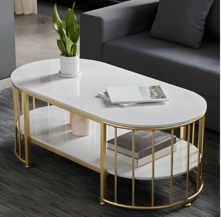 2 Shelf Oval Shape Center Table Rode Based Elegent Look And Modern Desion