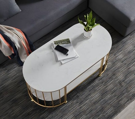 2 Shelf Oval Shape Center Table Rode Based Elegent Look And Modern Desion