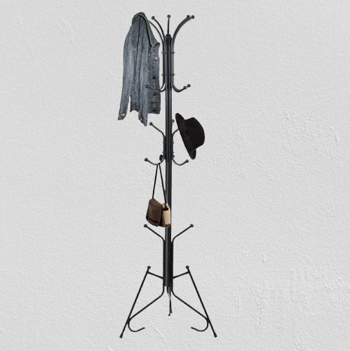Strong Metal Coat & Bag Stand with Multiple Hooks – Space-Saving Multi-Purpose Organizer for Clothes, Hats, Scarves & Umbrellas