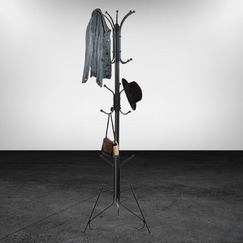 Strong Metal Coat & Bag Stand with Multiple Hooks – Space-Saving Multi-Purpose Organizer for Clothes, Hats, Scarves & Umbrellas
