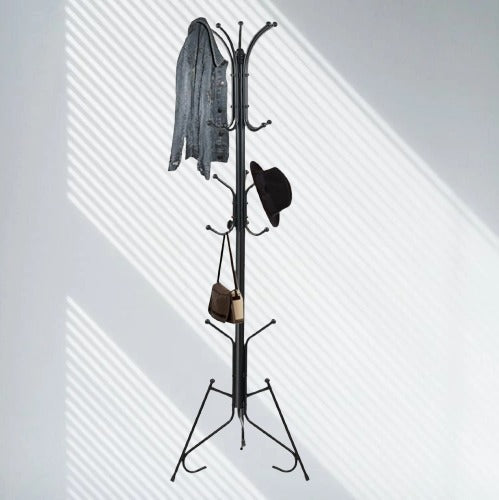 Strong Metal Coat & Bag Stand with Multiple Hooks – Space-Saving Multi-Purpose Organizer for Clothes, Hats, Scarves & Umbrellas