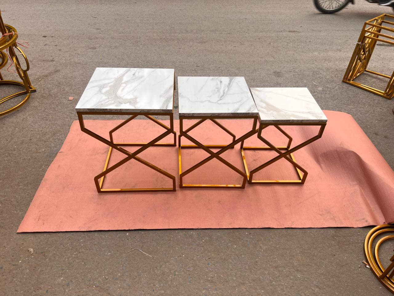 Premium Marble Design Nesting Table Set with Heavy-Duty Golden Steel FrameModern Side Table Set for Everyday Convenience