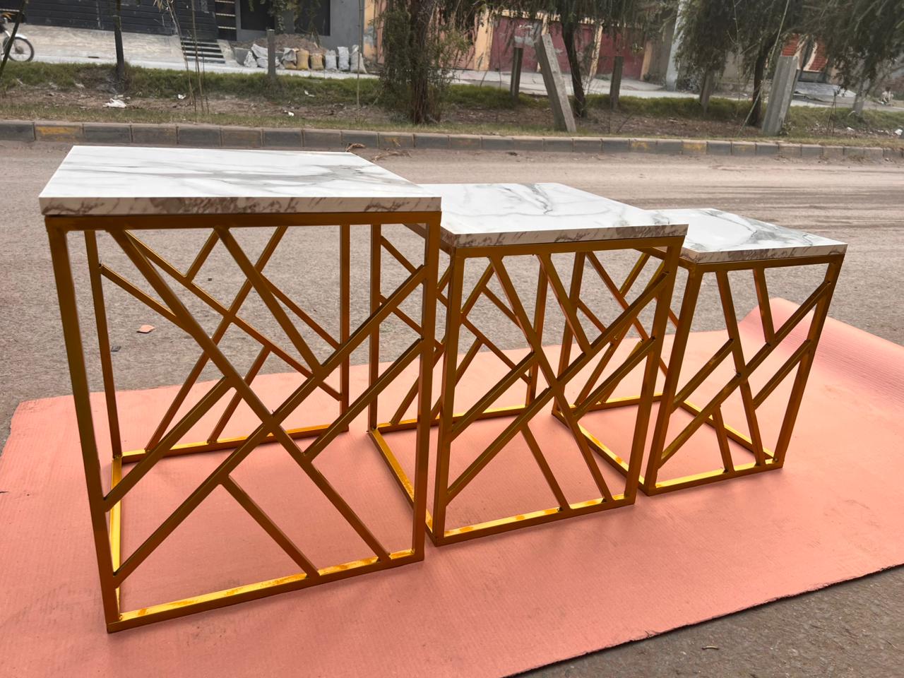 Luxury Marble-Finish Wooden Top Nesting Tables with Durable Metal Frame – Modern, Durable & Space-Saving Design for Living Room Decor and Multi-Purpose Home Use