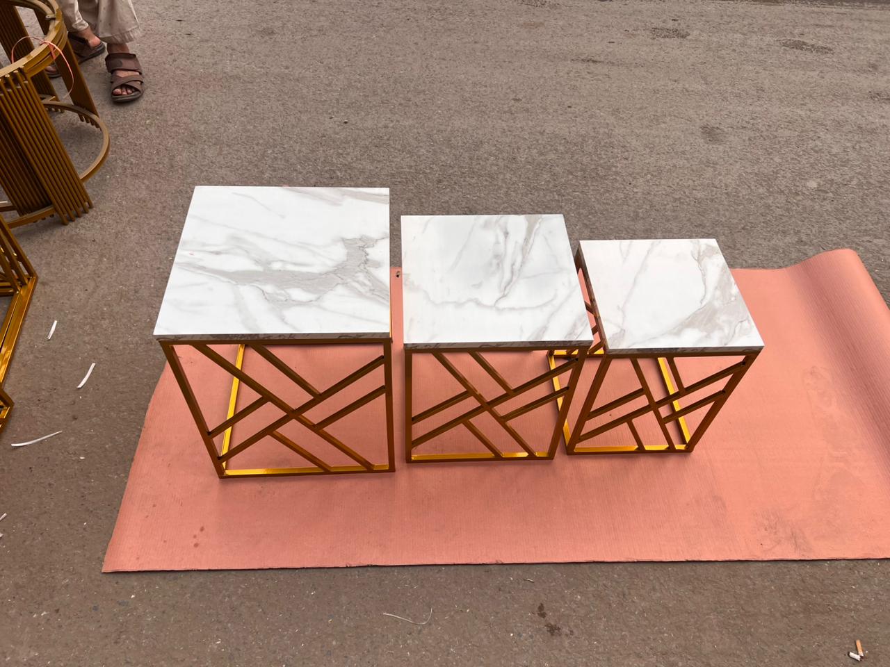 Luxury Marble-Finish Wooden Top Nesting Tables with Durable Metal Frame – Modern, Durable & Space-Saving Design for Living Room Decor and Multi-Purpose Home Use