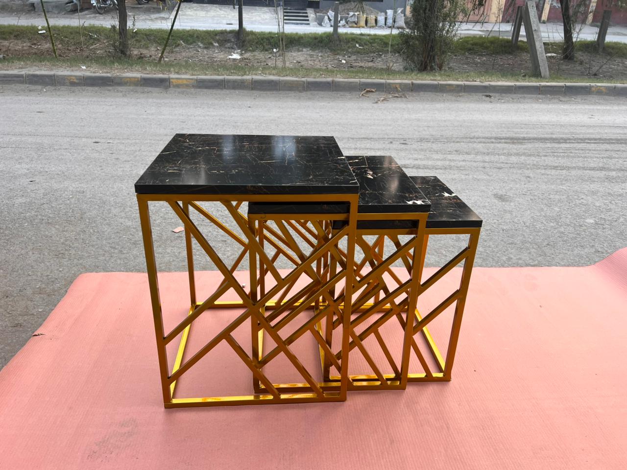 Luxury Marble-Finish Wooden Top Nesting Tables with Durable Metal Frame – Modern, Durable & Space-Saving Design for Living Room Decor and Multi-Purpose Home Use