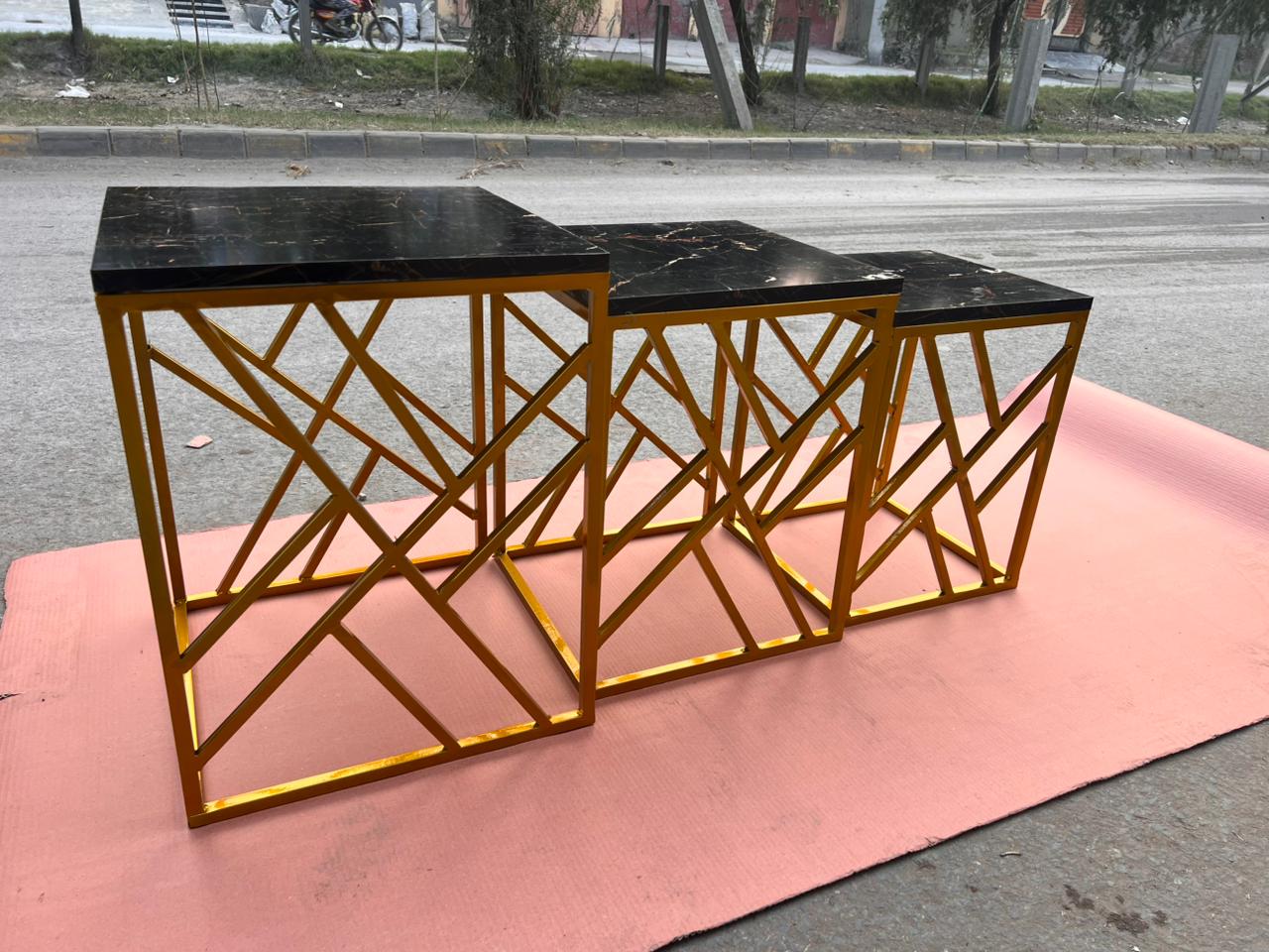 Luxury Marble-Finish Wooden Top Nesting Tables with Durable Metal Frame – Modern, Durable & Space-Saving Design for Living Room Decor and Multi-Purpose Home Use