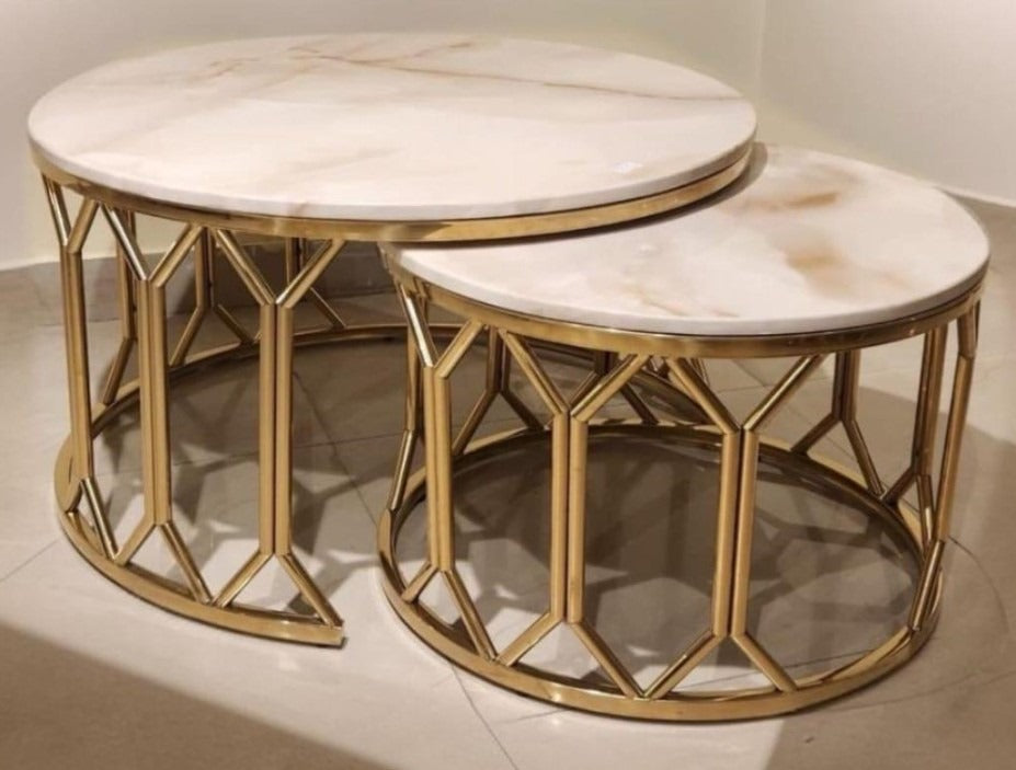 Premium Golden Round Center Tables - Modern Coffee Table Set for Living Room | Metal Furniture