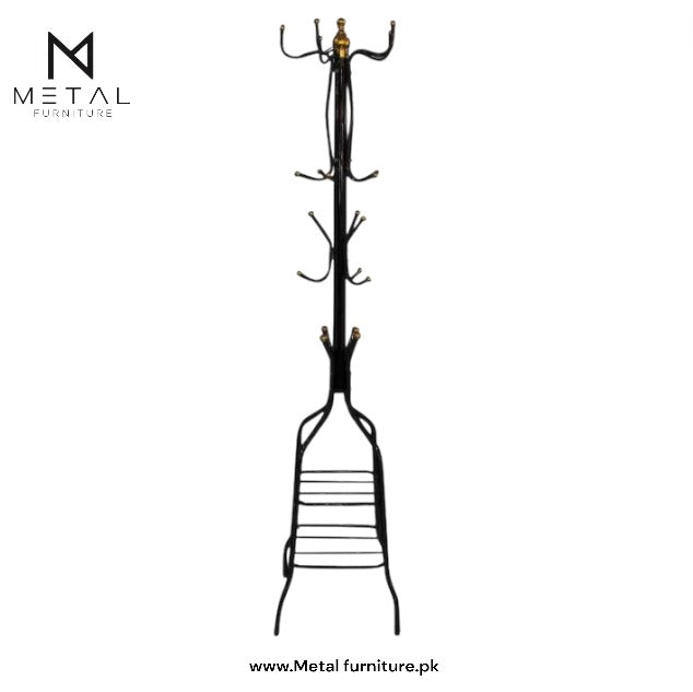 Stylish Metal Coat & Hat Stand with Round Wooden Base – Multi-Purpose Jacket Organizer Rack for Home, Office & Entryway