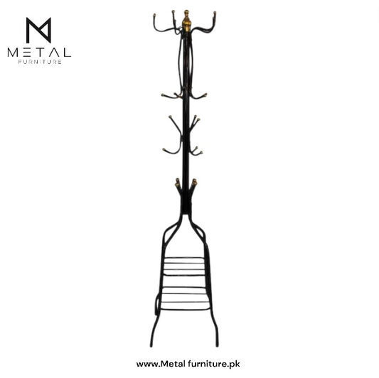 Stylish Metal Coat & Hat Stand with Round Wooden Base – Multi-Purpose Jacket Organizer Rack for Home, Office & Entryway