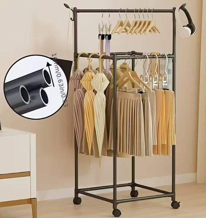 Multi-Purpose Clothes Hanging Rack with Storage Shelves – Durable Metal Stand for Coats, Hats, Umbrellas – Strong Support Organizer for Entryway & Bedroom