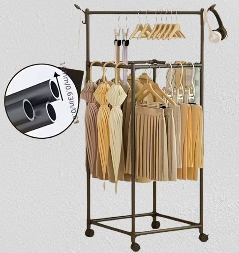 Multi-Purpose Clothes Hanging Rack with Storage Shelves – Durable Metal Stand for Coats, Hats, Umbrellas – Strong Support Organizer for Entryway & Bedroom