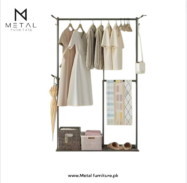 Multi-Functional Clothes & Hat Rack Stand with Hooks for Bags, Scarves, Umbrellas – Home Storage Organizer with Box Shelf – Space Saving Design