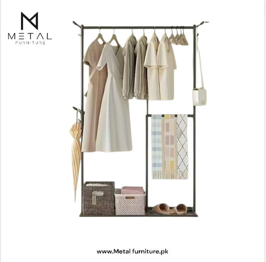 Multi-Functional Clothes & Hat Rack Stand with Hooks for Bags, Scarves, Umbrellas – Home Storage Organizer with Box Shelf – Space Saving Design