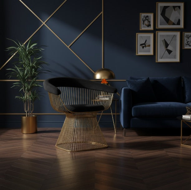 Gold frame metal accent chair with plush upholstery, modern design, perfect for luxury living room decor.