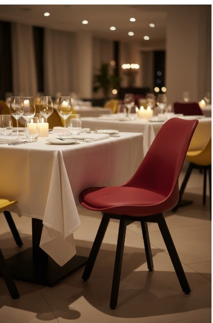 Modern Metal Furniture tulip chair with smooth seat and strong metal legs, stylish and reliable seating option.