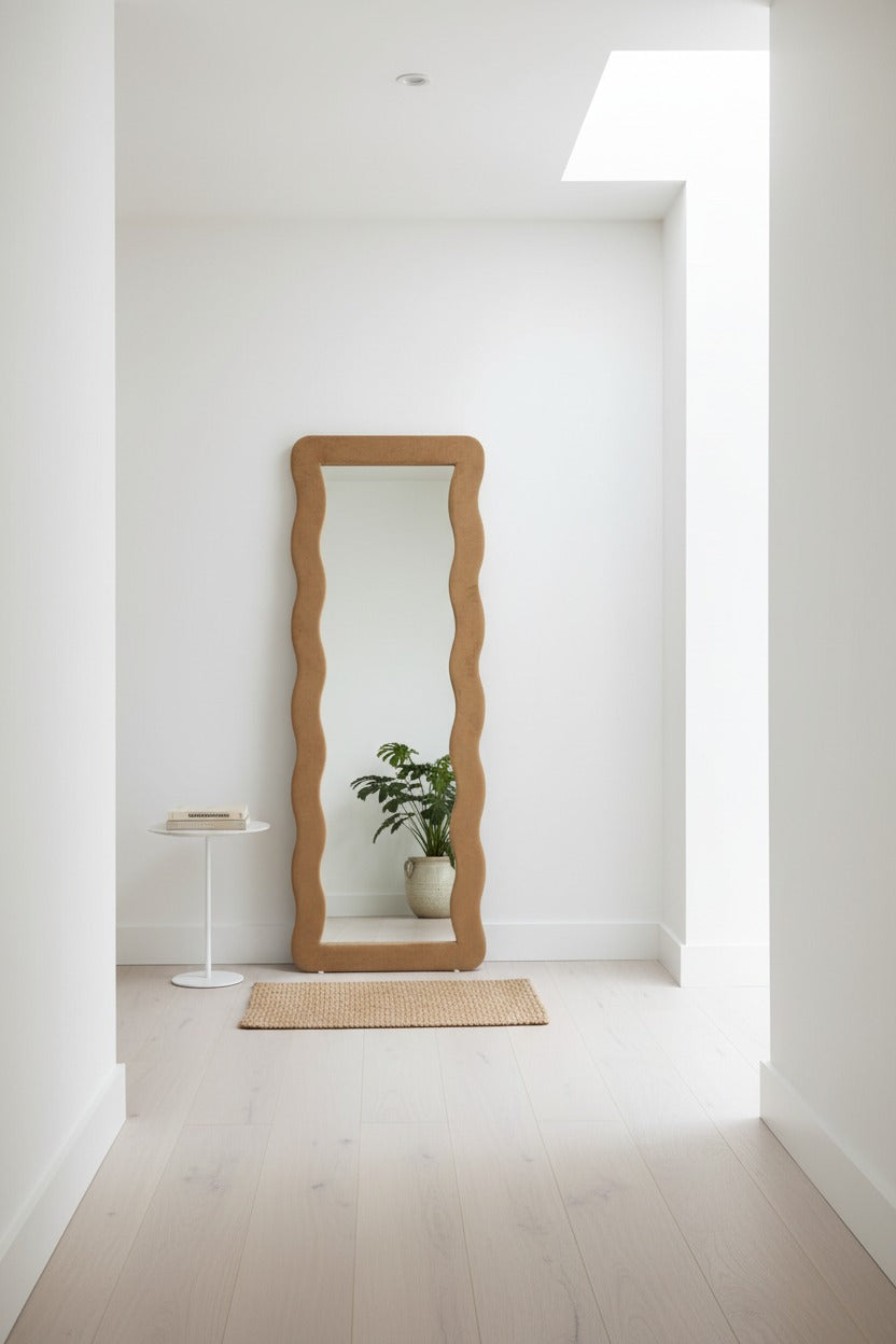 Square Wave Bouclé Fabric Mirror – Full Length Standing Mirror