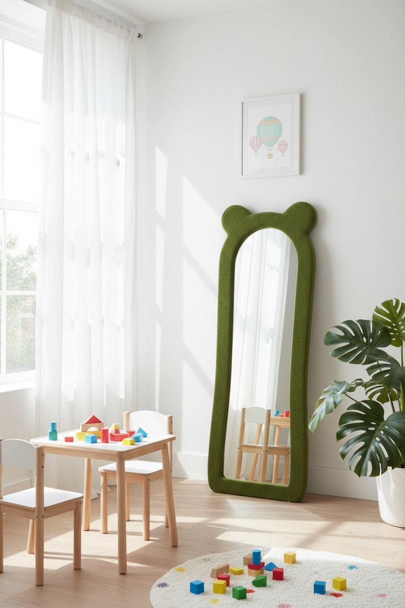 Teddy Bear Bouclé Fabric Mirror – Full Length Mirror