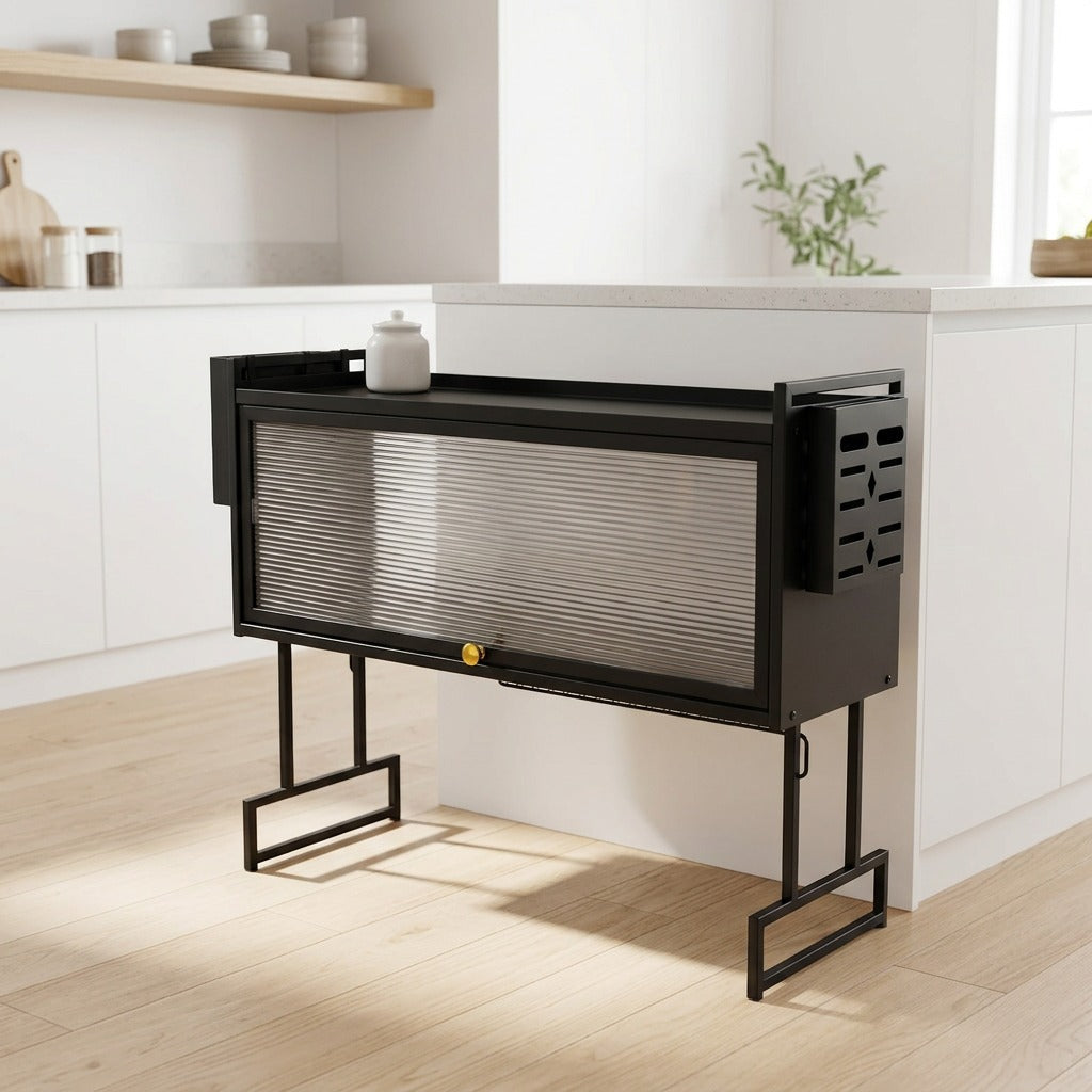 1- 2 Tier: Countertop Dish Drying Cabinet with Fluted Glass Door, Knife Block & Drip Tray – Compact Kitchen Storage Organizer