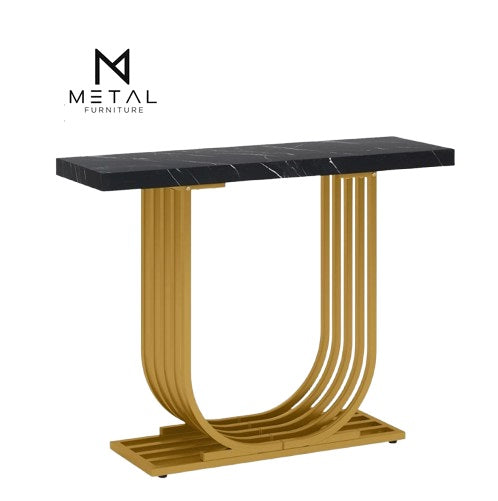 Modern U-shaped metal console table from Metal Furniture, ideal for hallway or living room décor with sleek metal design.