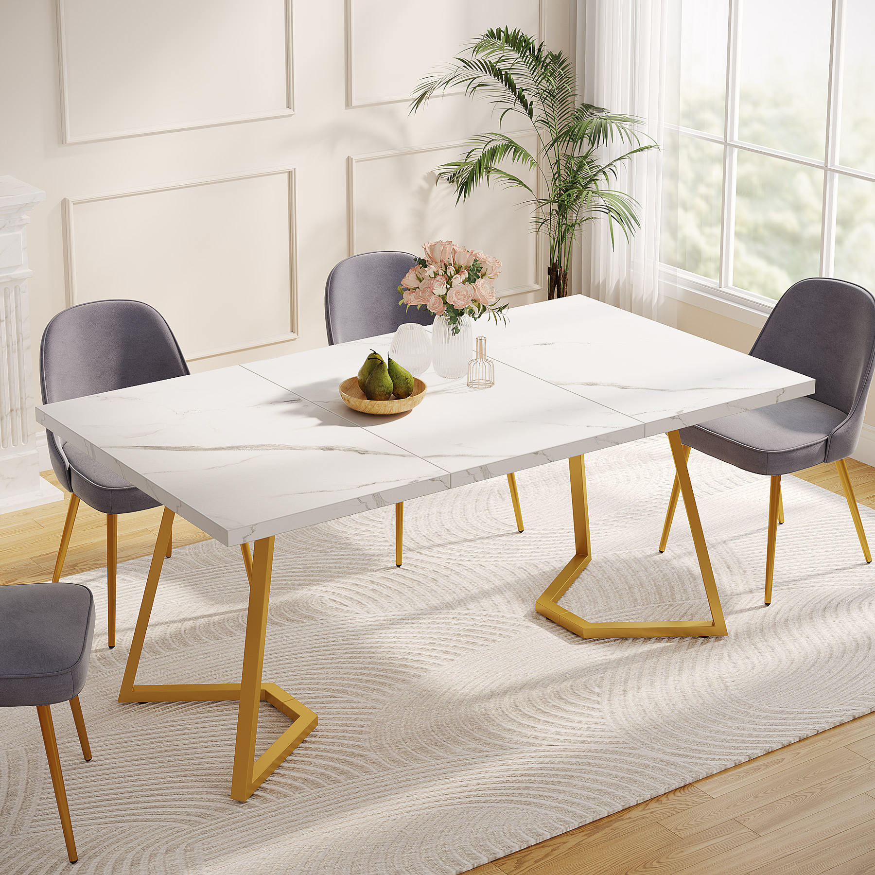 Dream Dining Table – White Top with Gold Metal Base

