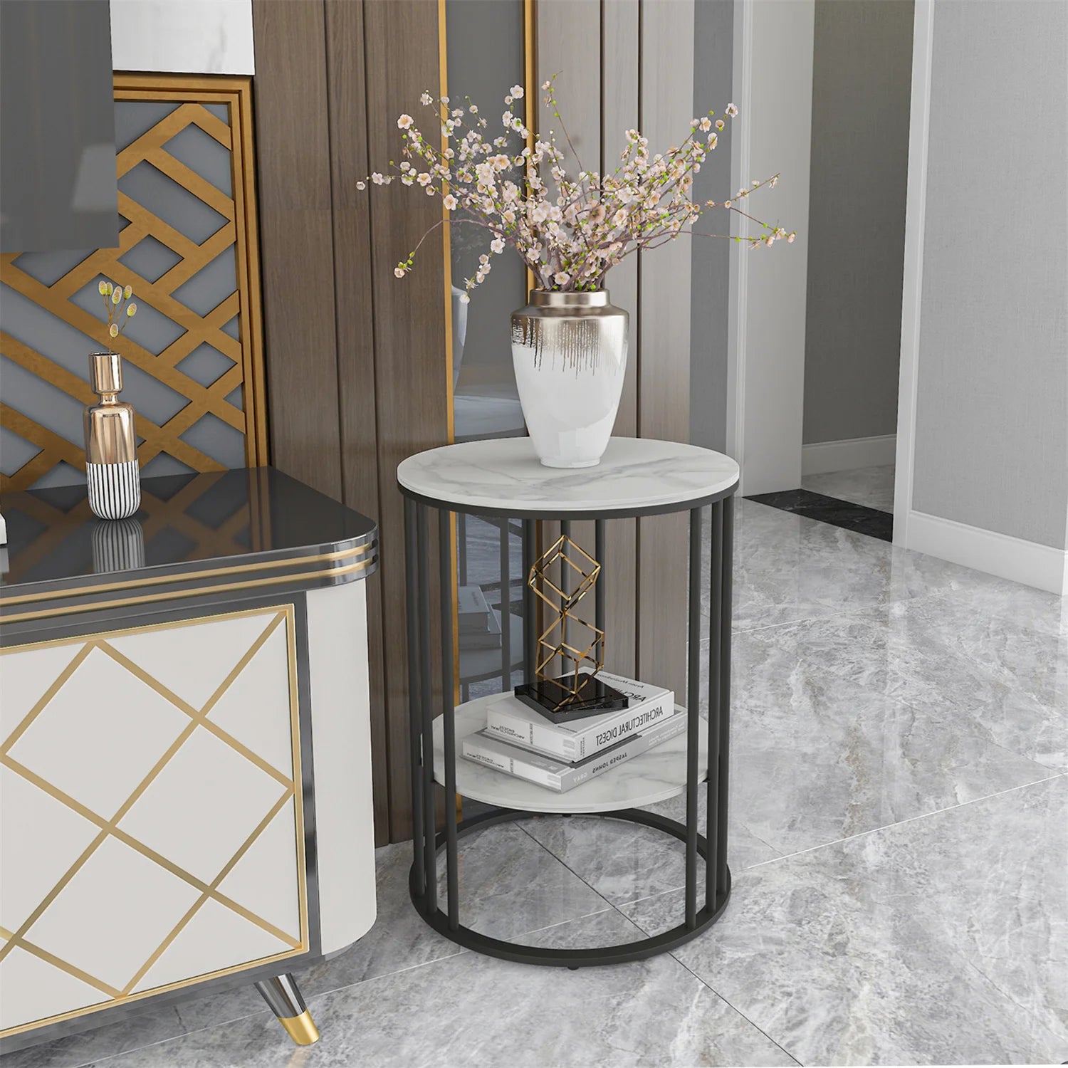 Round Coffee Table with Shelf - Metal Furniture