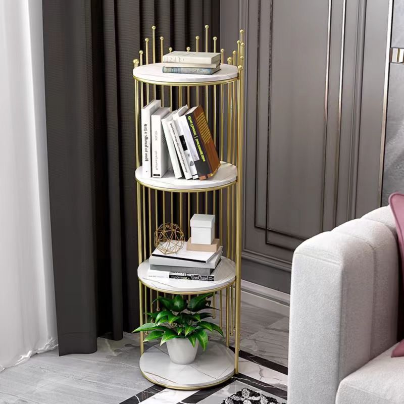 Royal Crown-Inspired Four and Three-Tier Gold Display Rack with Marble Texture Finish Shelves – Modern Luxury Organizer Stand for Salons, Boutiques, and Home Decor