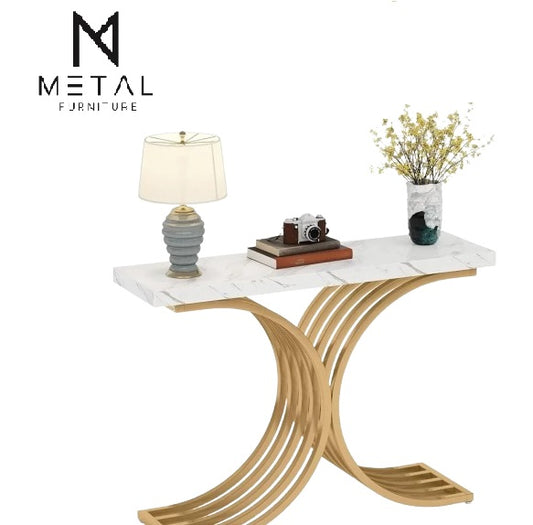 Double Side Half Ring Console Table Gold Paint Finish