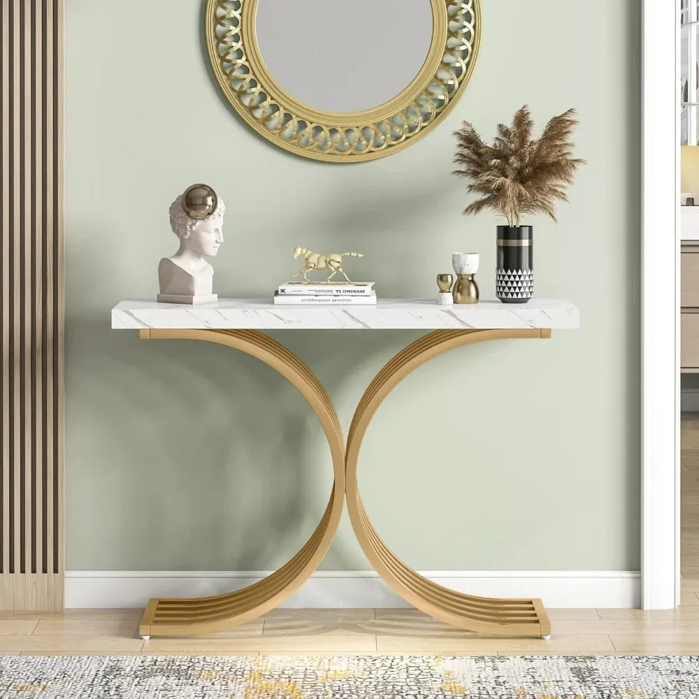 Double Side Half Ring Console Table Gold Paint Finish