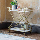 2-Tier V Shape Tea Trolley Wooden Marble Texture Modern Design