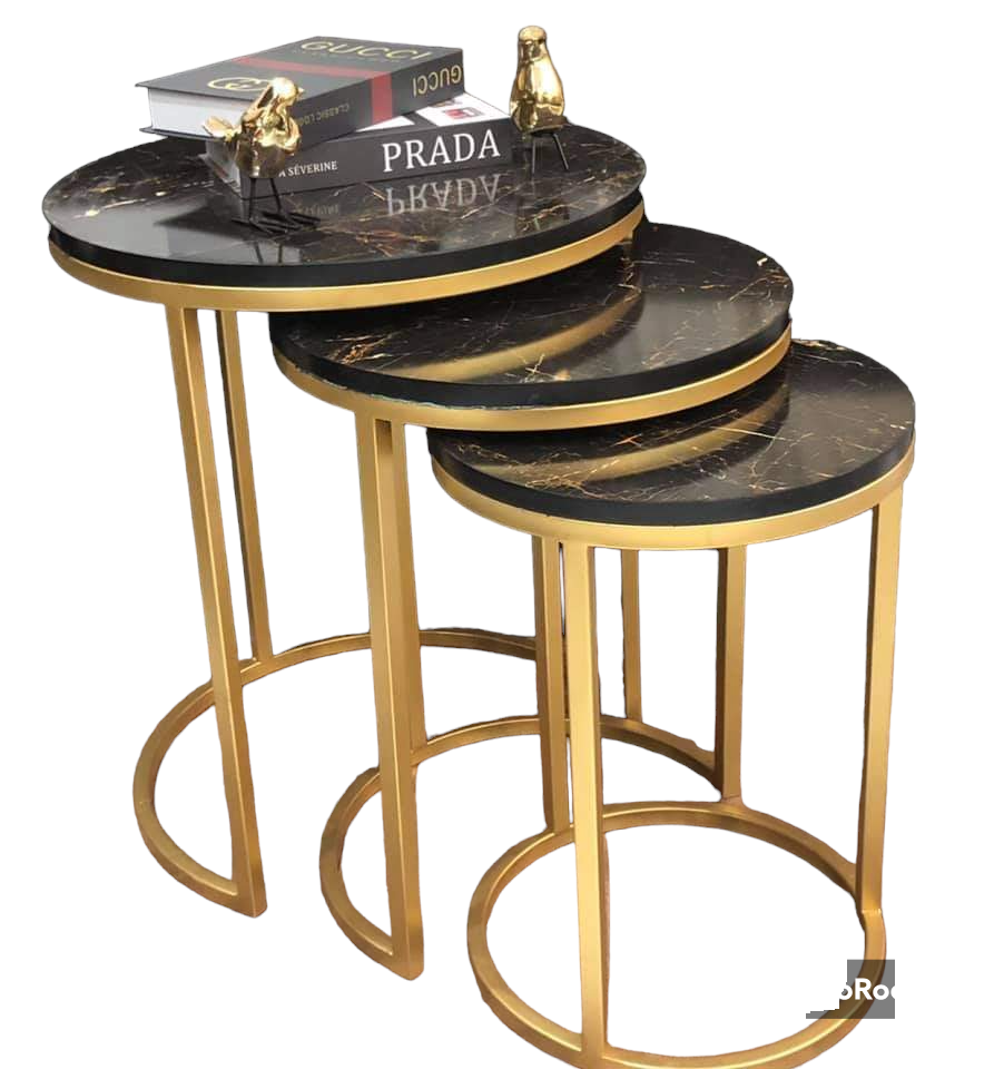 3 Pieces Round Nesting Table Set Gold Paint finish