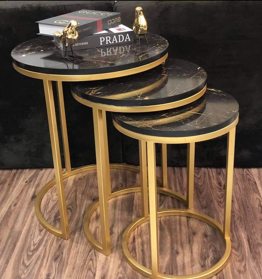 3 Pieces Round Nesting Table Set Gold Paint finish