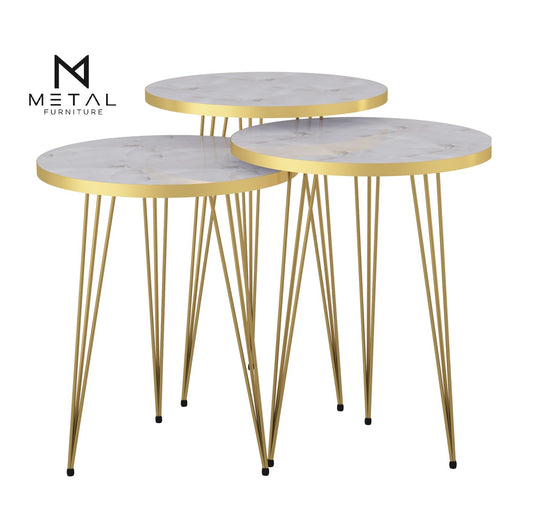 3 Leg Set Nesting Table Gold Paint Finish Modern Style