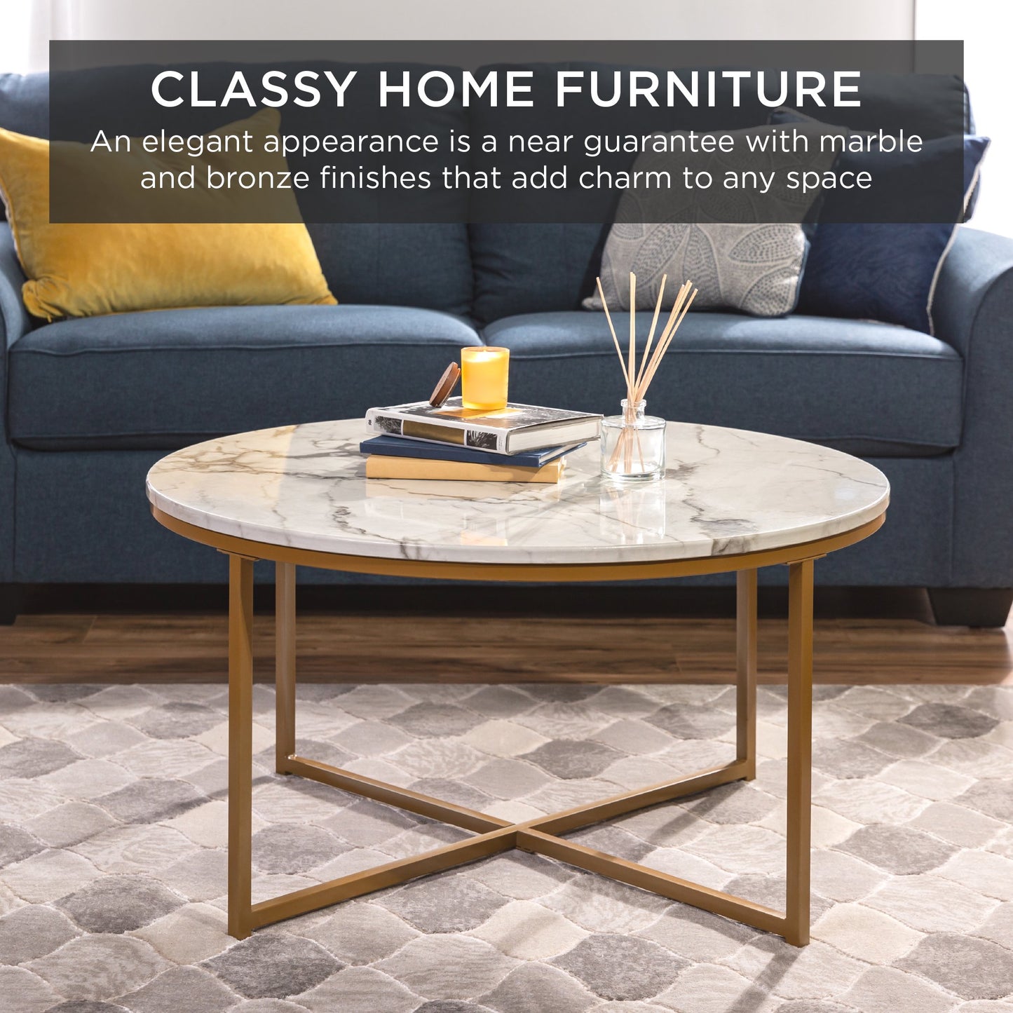 X Based Round Center Table 30" Diameter Luxury Look Style