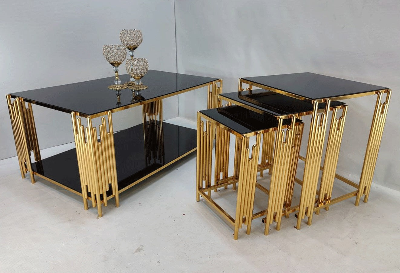 Center + nesting table ( set of 3 ) Metal frame wooden marble texture top