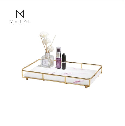 Luxury black and white gold metal vanity organizer tray for bathroom and bedroom, home decor by Metal Furniture.
